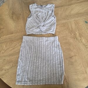 SHEIN Heather Gray Knitted Skirt Set